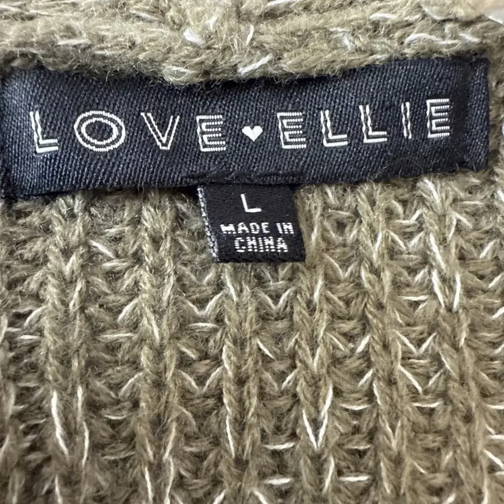 Love Ellie Women's M Boho Lace Up Back Open Front Knit Cardigan Comfy Fall Olive